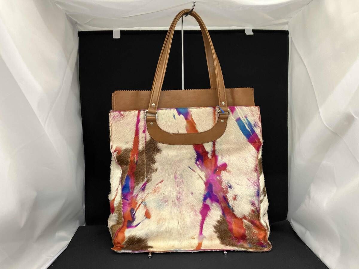 JACQUES LE CORRE ジャック ル コ ハラコトート レザーバッグ ファー キャメル マルチ フランス製 内側底汚れ有り