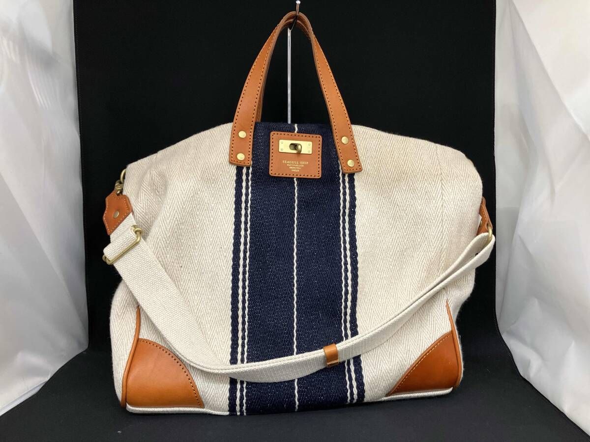 Seagull Ship シーガルシップ ヘリンボーン ショルダーバッグ トートバッグ 2 way レザー ホワイト ネイビー キャメル