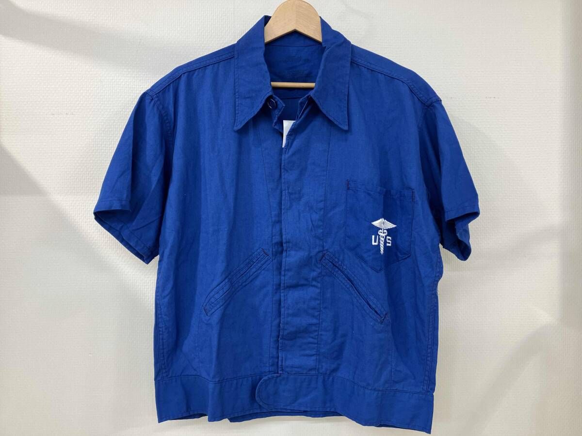 U.S. ARMY MEDICAL 50 s CONVALESCENT ショートスリーブ メディカルシャツ 半袖シャツ 米軍 ミリタリー MIDIUM ブルー 青