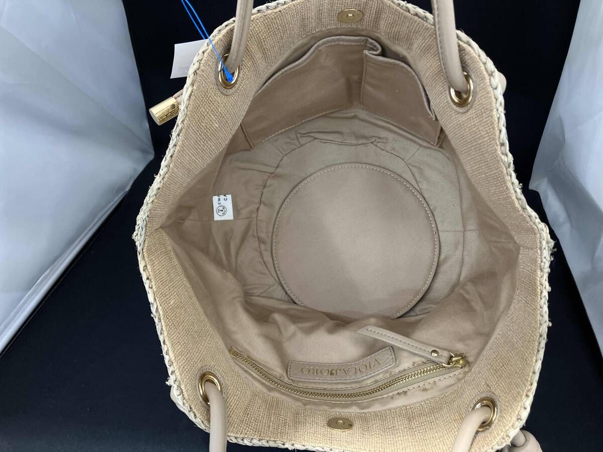 VIOLAdORO ツイストハンドルリップ型ラフィアカゴバッグ　肩掛け可 VIOLAdORO ツイストハンドルリップ型ラフィアカゴバッグ 肩掛け可