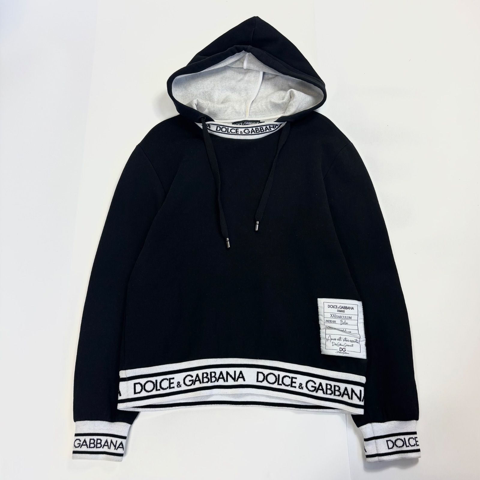 DOLCE GABBANA ドルチェアンドガッバーナ LOGO TAPE HOODIE ロゴテープ フーディー プルオーバー スウェット パーカー 48 ブラック 黒 メンズ