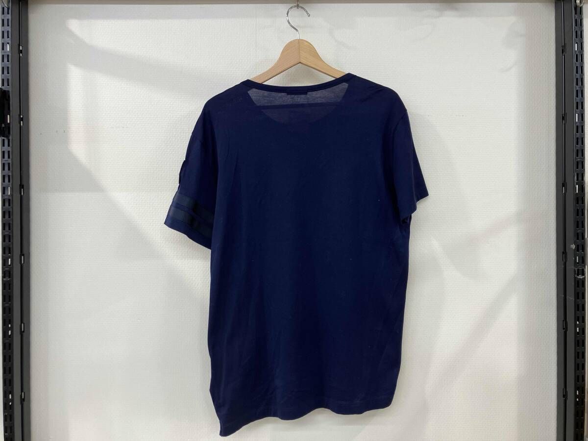 MONCLER モンクレール 半袖Tシャツ サイズL 紺 ネイビー コットン メンズ ラインほつれ有り クルーネック