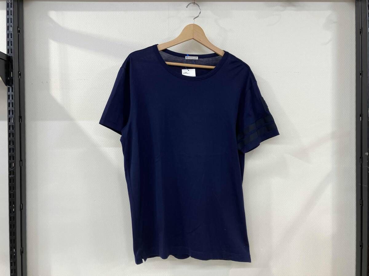 MONCLER モンクレール 半袖Tシャツ サイズL 紺 ネイビー コットン メンズ ラインほつれ有り クルーネック