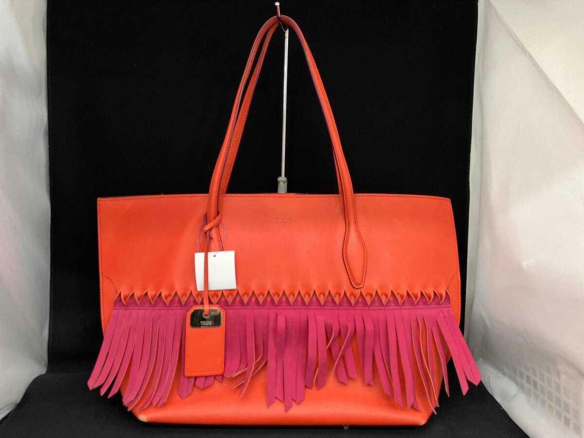 TOD'S トッズ フリンジレザートートバッグ シボ革 スナップボタン