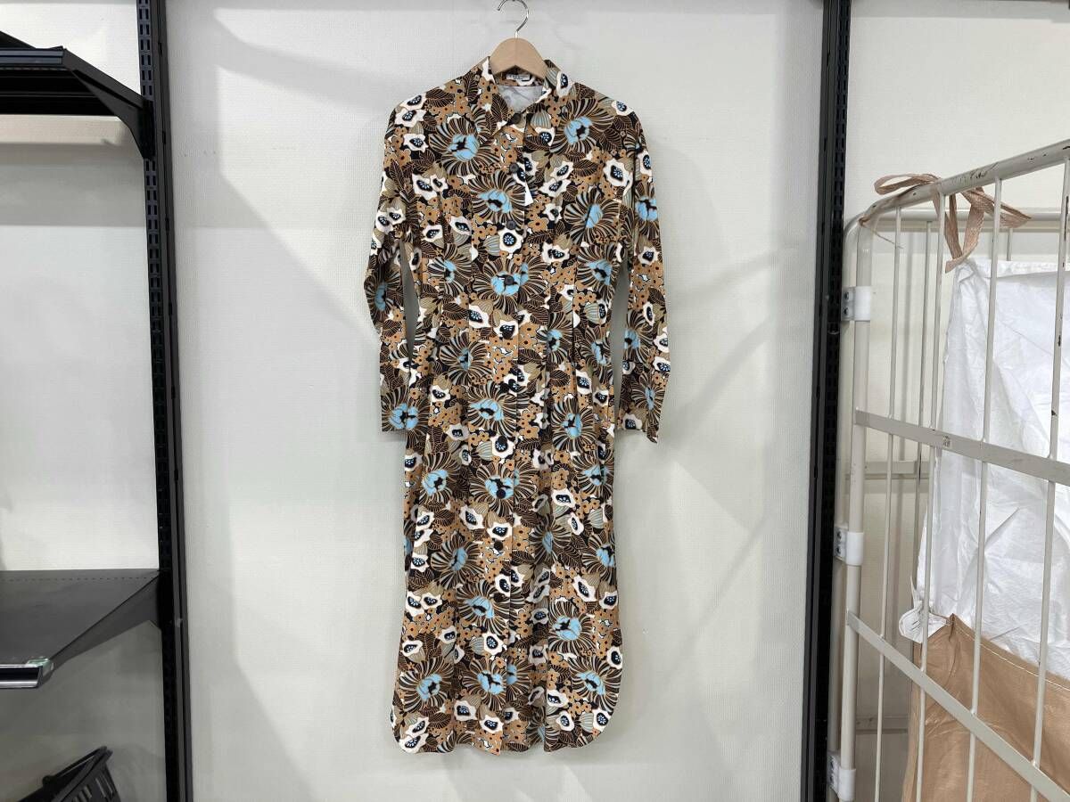 VERMEIL par iena ヴェルメイユ パー イエナ 長袖ワンピース サイズF ブルー オレンジ ブラック 花柄 レディース