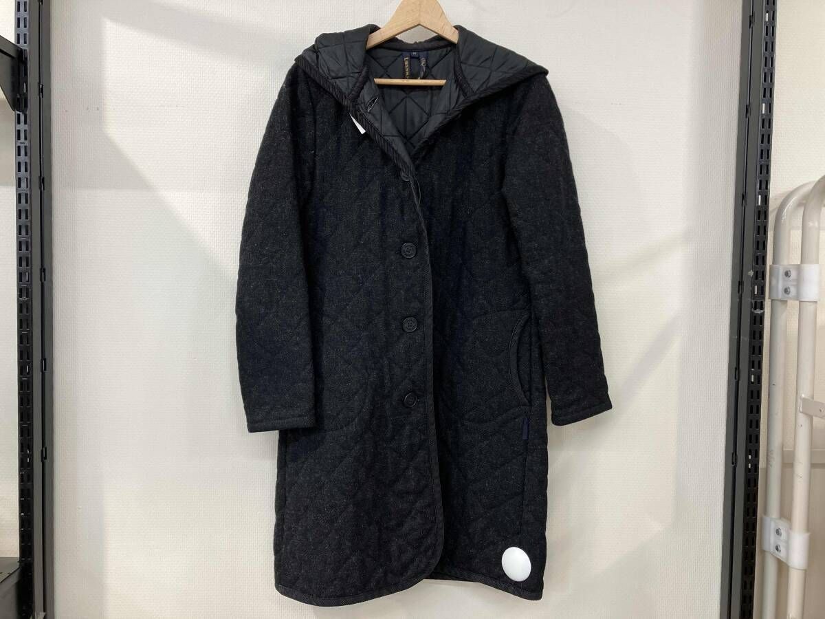 Lavenham ラベンハム ウールコート フーディ フロントボタン サイズ38 ブラック 黒 羊毛 ポリエステル 綿 イギリス製