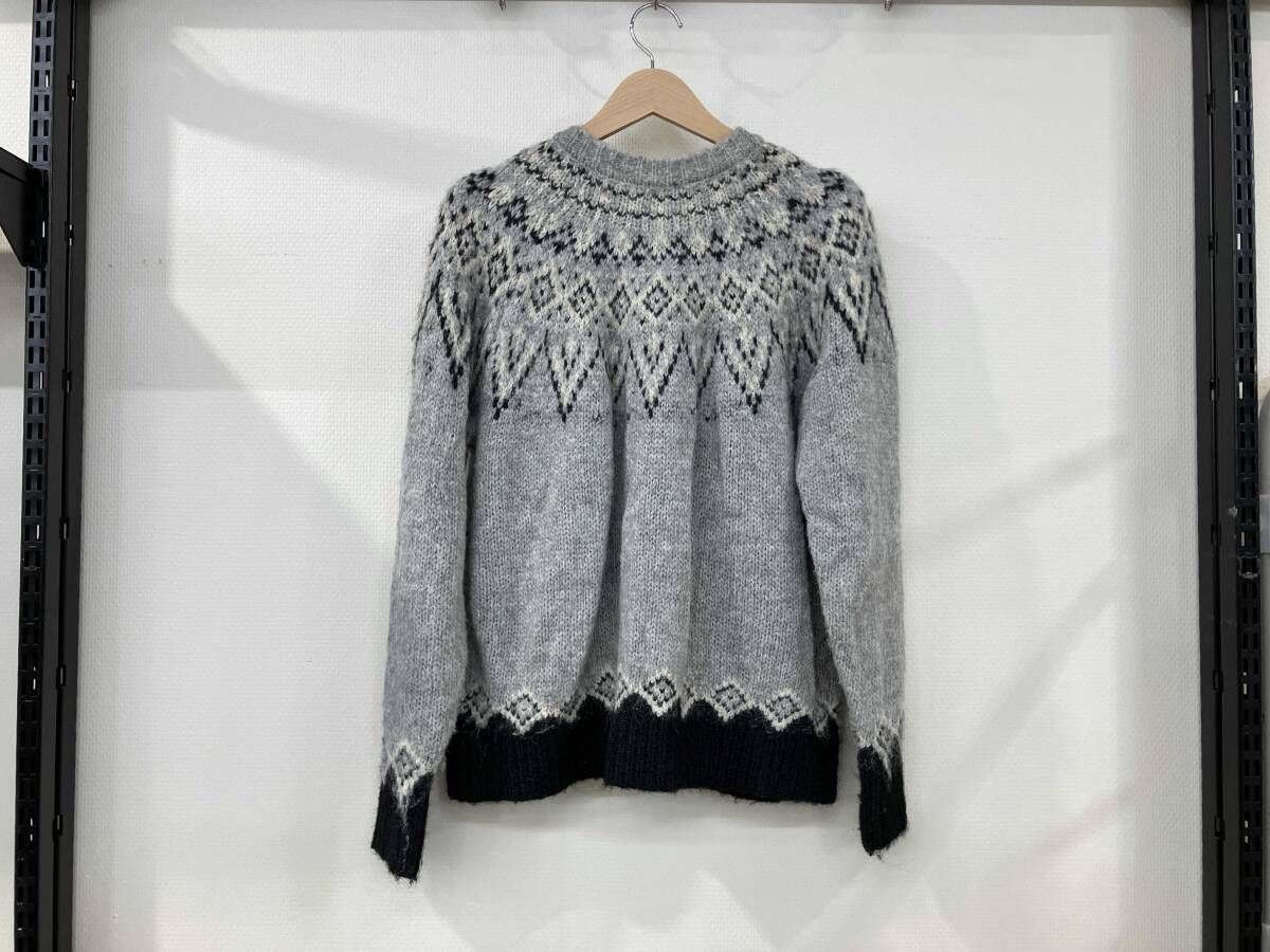 ichi イチ 長袖カーディガン サイズ不明 灰色 グレー ノルディック柄 アクリル ウール アルパカ ナイロン ポリエステル レディース