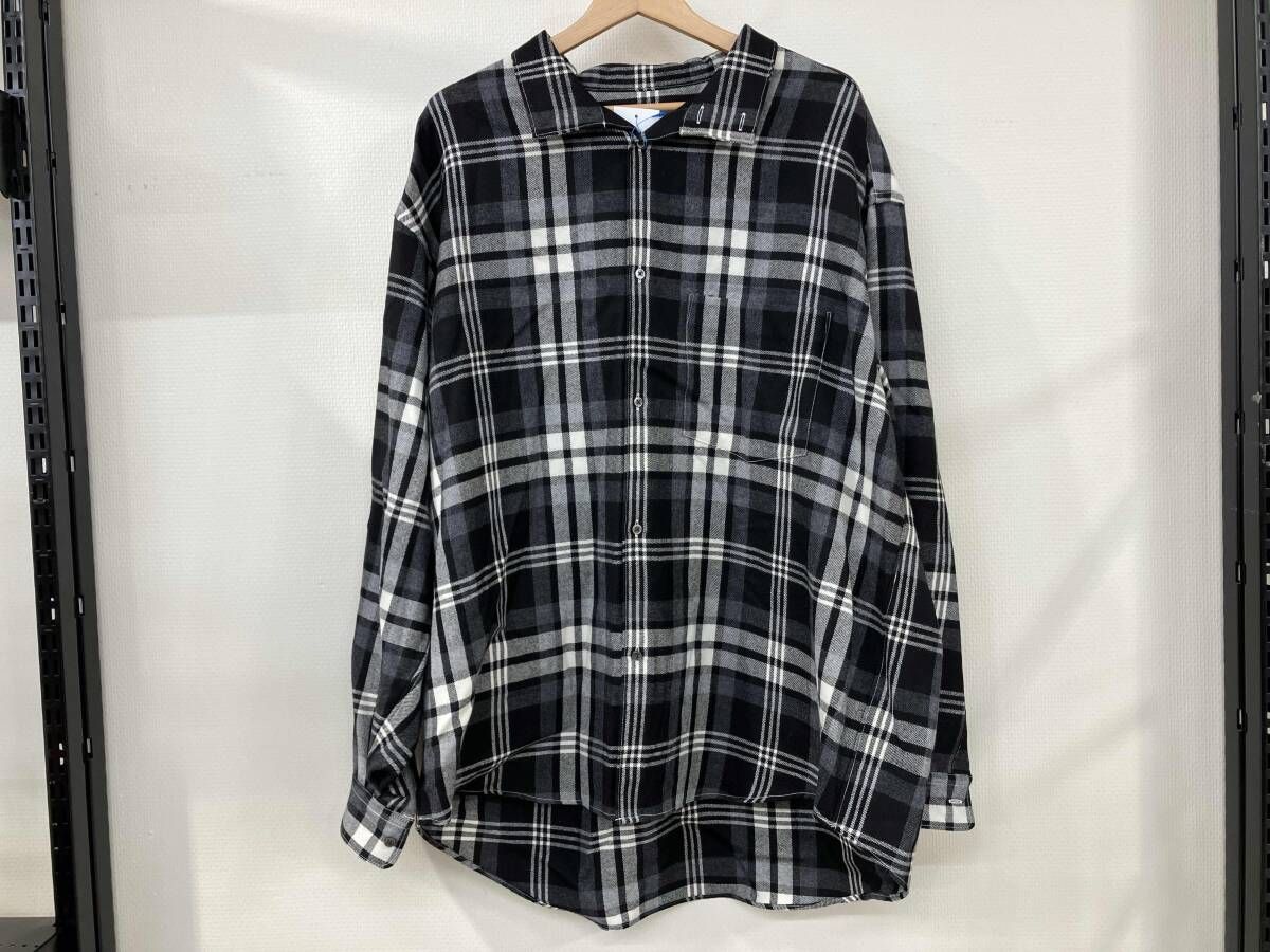 Graphpaper グラフペーパー 長袖ウールボタンシャツ チェック柄 テールカット サイズF ブラック グレー ホワイト 羊毛 GM 214-50037