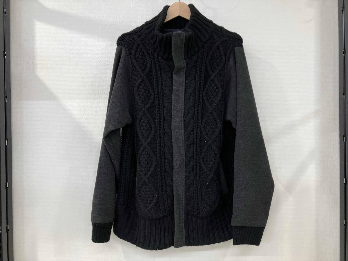 kOhAKU コハク 異素材×ケーブルニットスタジャン 切り替え ジップ