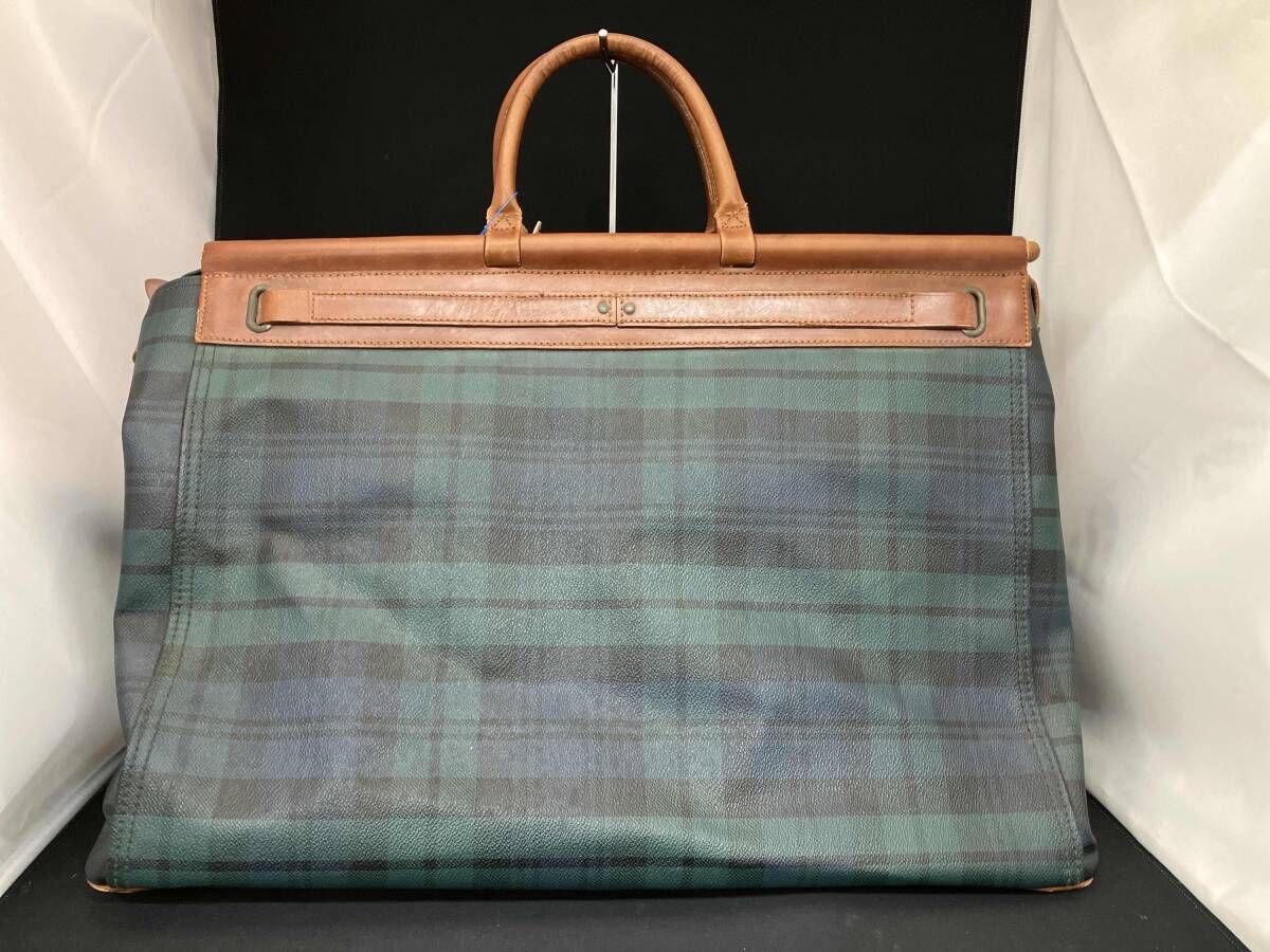POLO RALPH LAUREN ポロラルフローレン ドクターズバッグ ボストンバッグ ブラシ付 グリーン タータンチェック レザー 革 台湾製 汚れ傷有