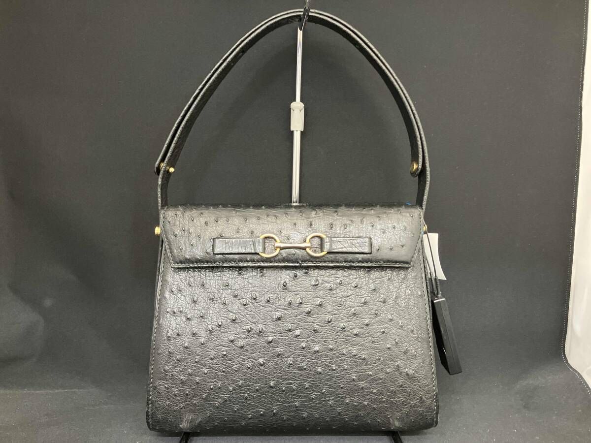 1 place vendome parisモラビト オーストリッチ レザーハンドバッグ ブラック 黒 革 レディース 使用感あり