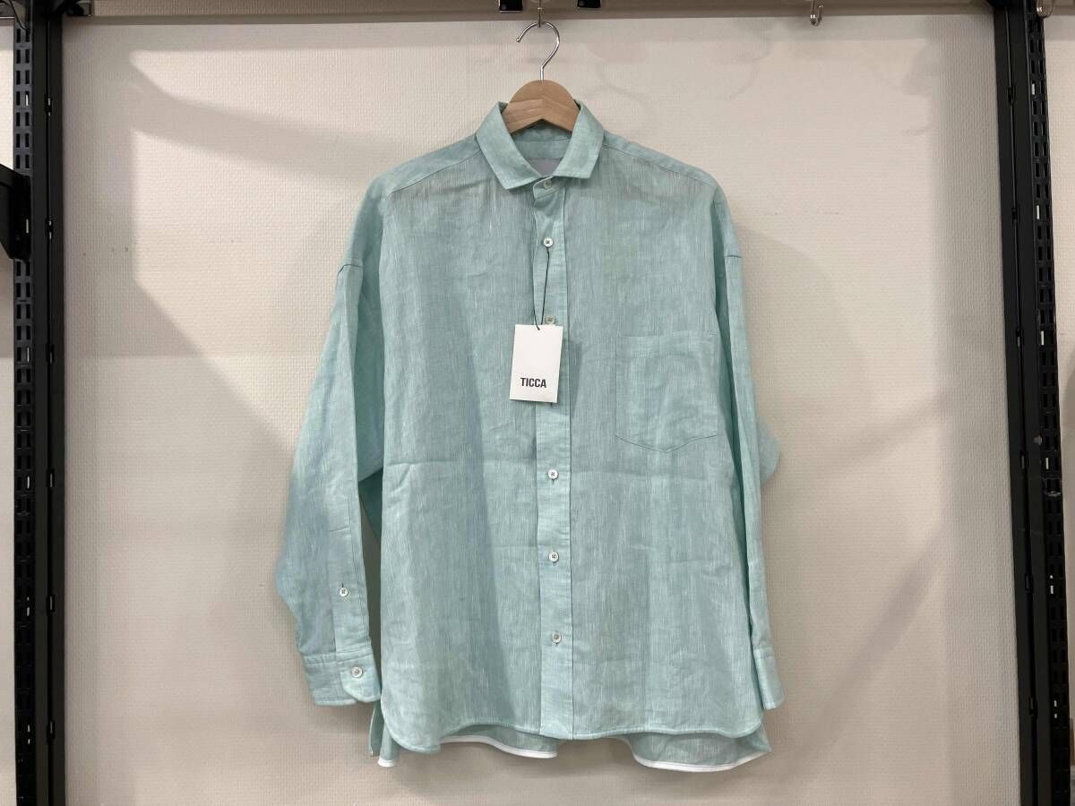 TICCA ティッカ スクエアビッグシャツ 長袖シャツ ブラウス サイズF ミントグリーン リネン レディース