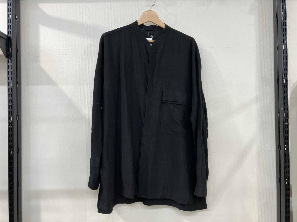 KAPTAIN キャプテンサンシャイン FLY FRONT BAND COLLAR SHIRT 長袖シャツ サイズ38 黒 ブラック リネン メンズ