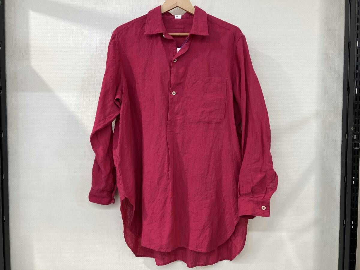 45 RPM フォーティーファイブアールピーエム 長袖 リネンシャツ ブラウス テールカット ハーフボタン レッド 赤 麻 インド製
