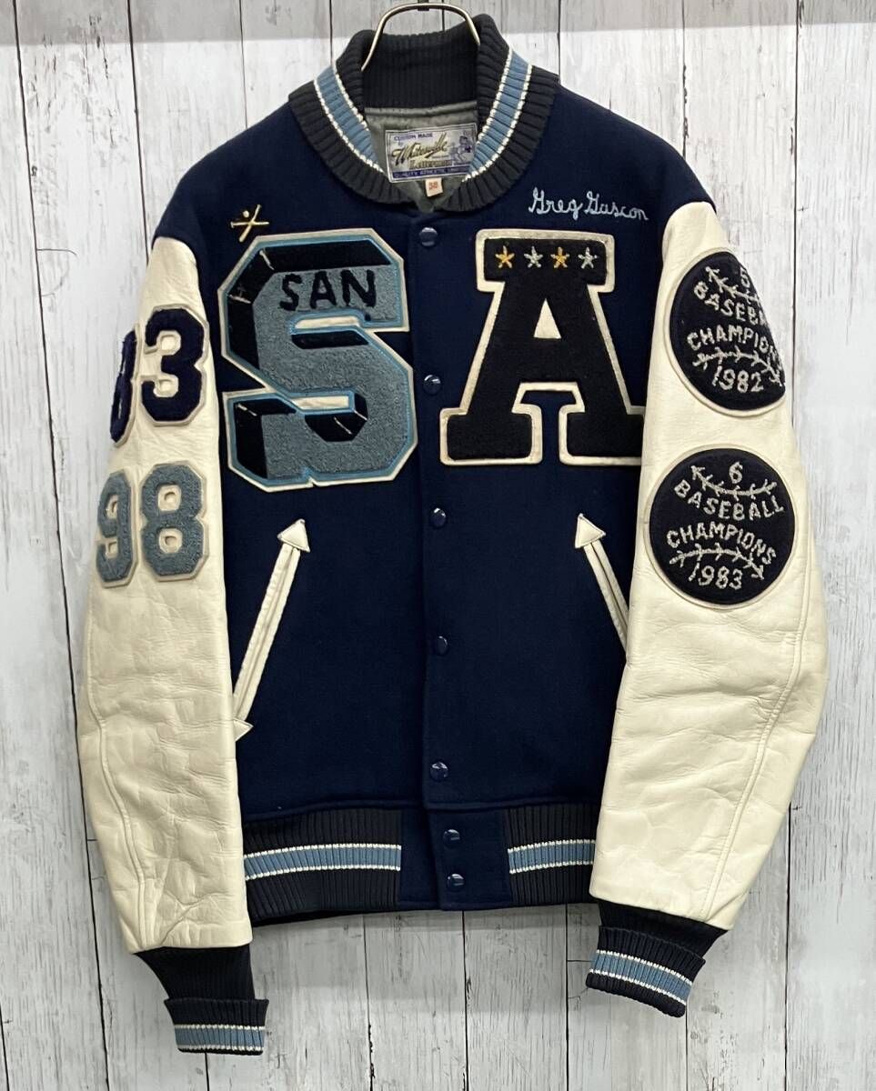 雰囲気抜群 Whitesville 東洋 フルデコ 袖革 スタジャン サイズ38 美品】WHITESVILLE【フルデコ レザースリーブ スタジャン】38