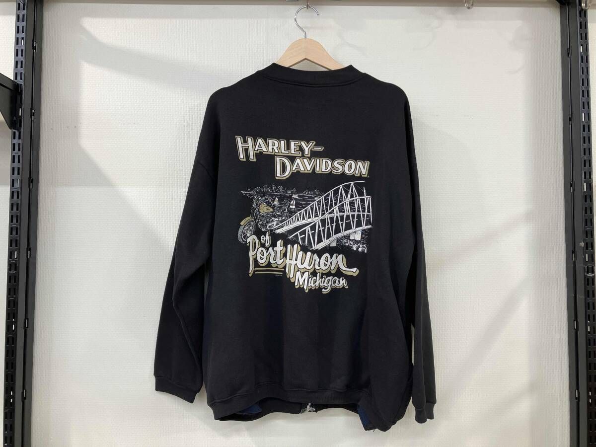 Harley-Davidson ハーレーダビッドソン ジップアップスウェット サイズXL 黒 ブラック コットン ポリエステル 90 s 裏起毛 穴毛玉有り