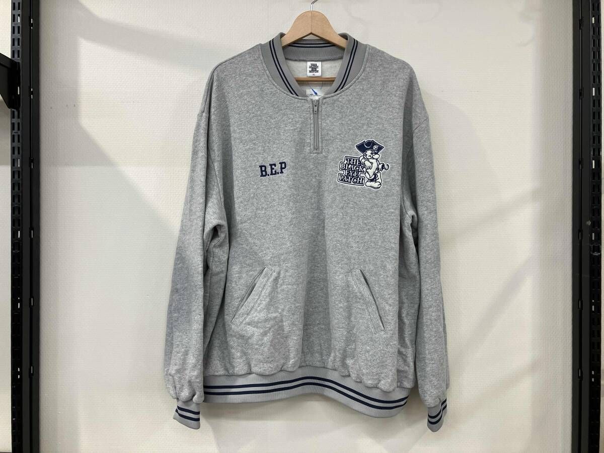 THE BLACK EYE PATCH ザ ブラック アイ パッチ ハーフジップスウェット サイズXL 灰色 グレー コットン メンズ 裏起毛 刺繍 リブ