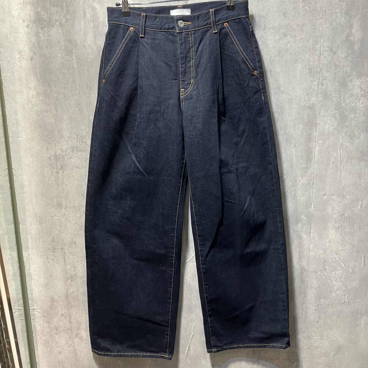 MOUSSY TUCK WIDE ストレートデニム サイズ2 ネイビー系 マウジー