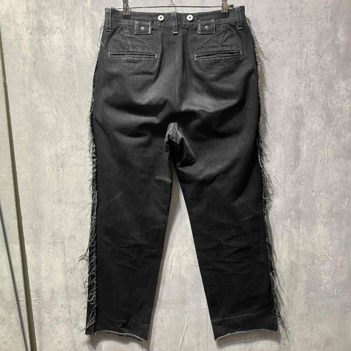 MAINU サスペンダーボタンサイドフリンジデニムパンツ サイズ2 ブラック マイヌ