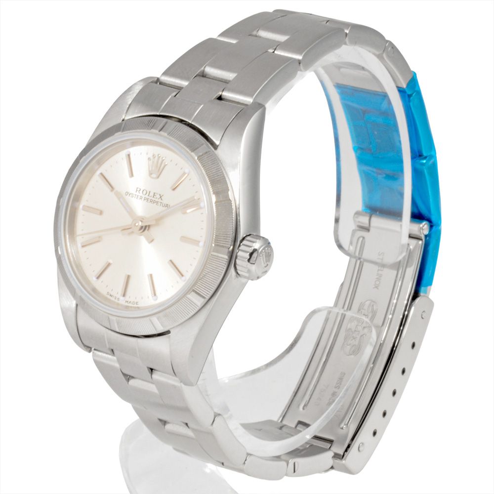 ロレックス ROLEX 76030 オイスターパーペチュアル ノンデイト F番 腕時計 シルバー文字盤 SS エンジンターンドベゼル レディース