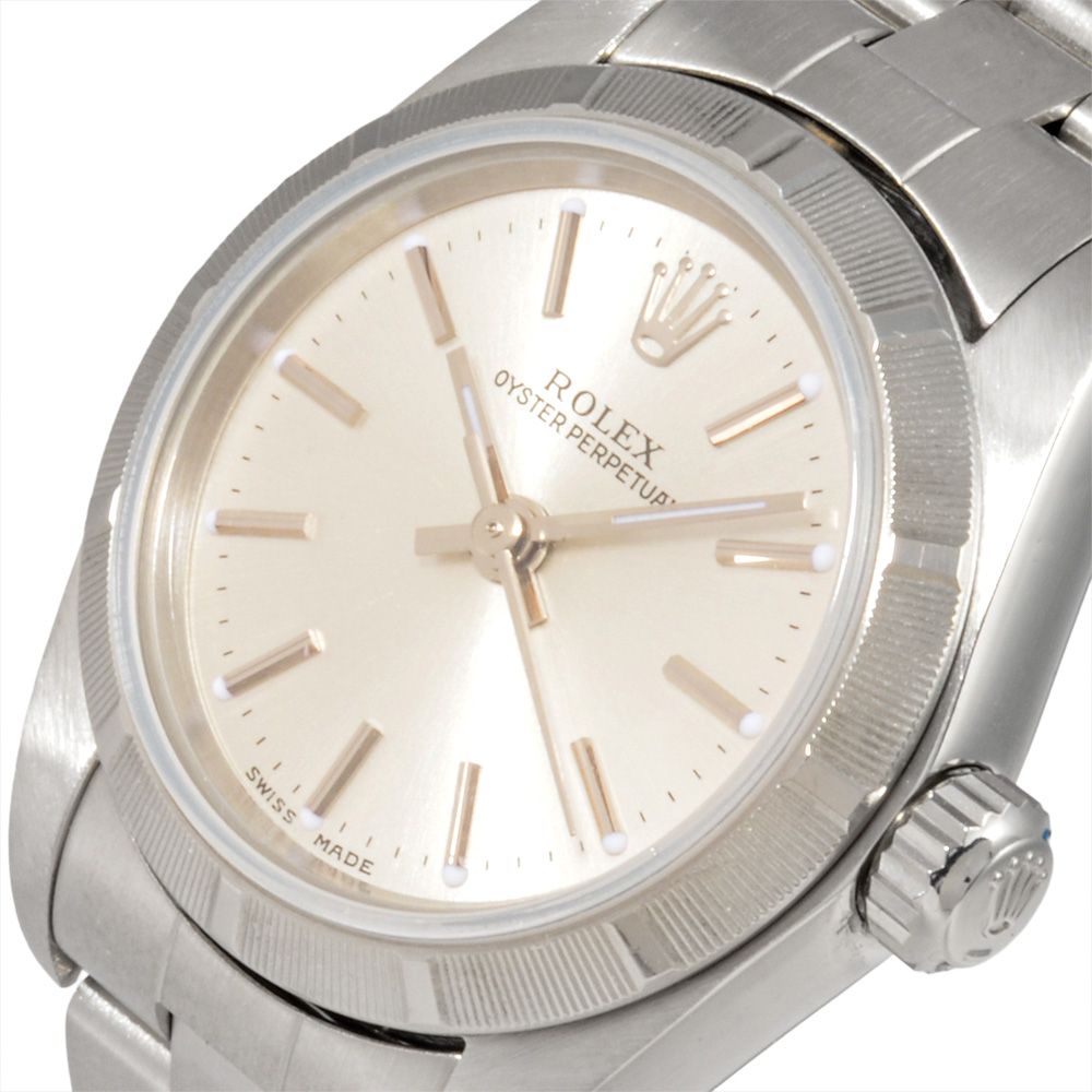  ロレックス ROLEX 76030 オイスターパーペチュアル ノンデイト F番 腕時計 シルバー文字盤 SS エンジンターンドベゼル レディース 自動巻き時計 腕時計(アナログ)