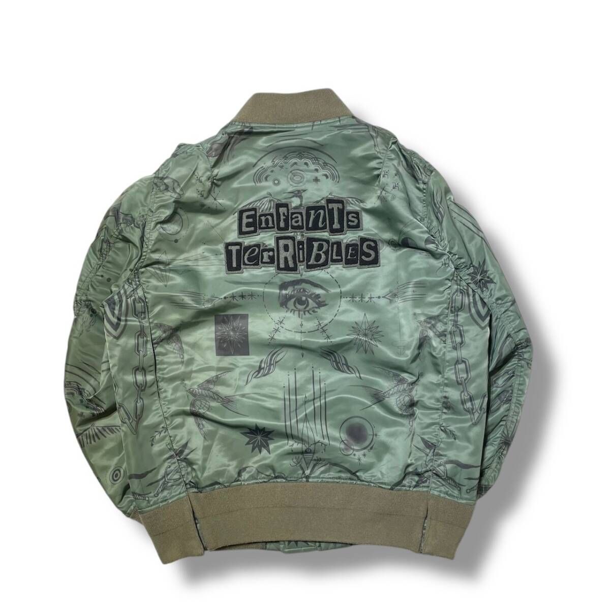 21 aw sacai×Jean Paul tattoo print bomber jacket タトゥープリントMA-1 ボンバージャケット サイズ3 カーキ系 サカイ ゴルチエ
