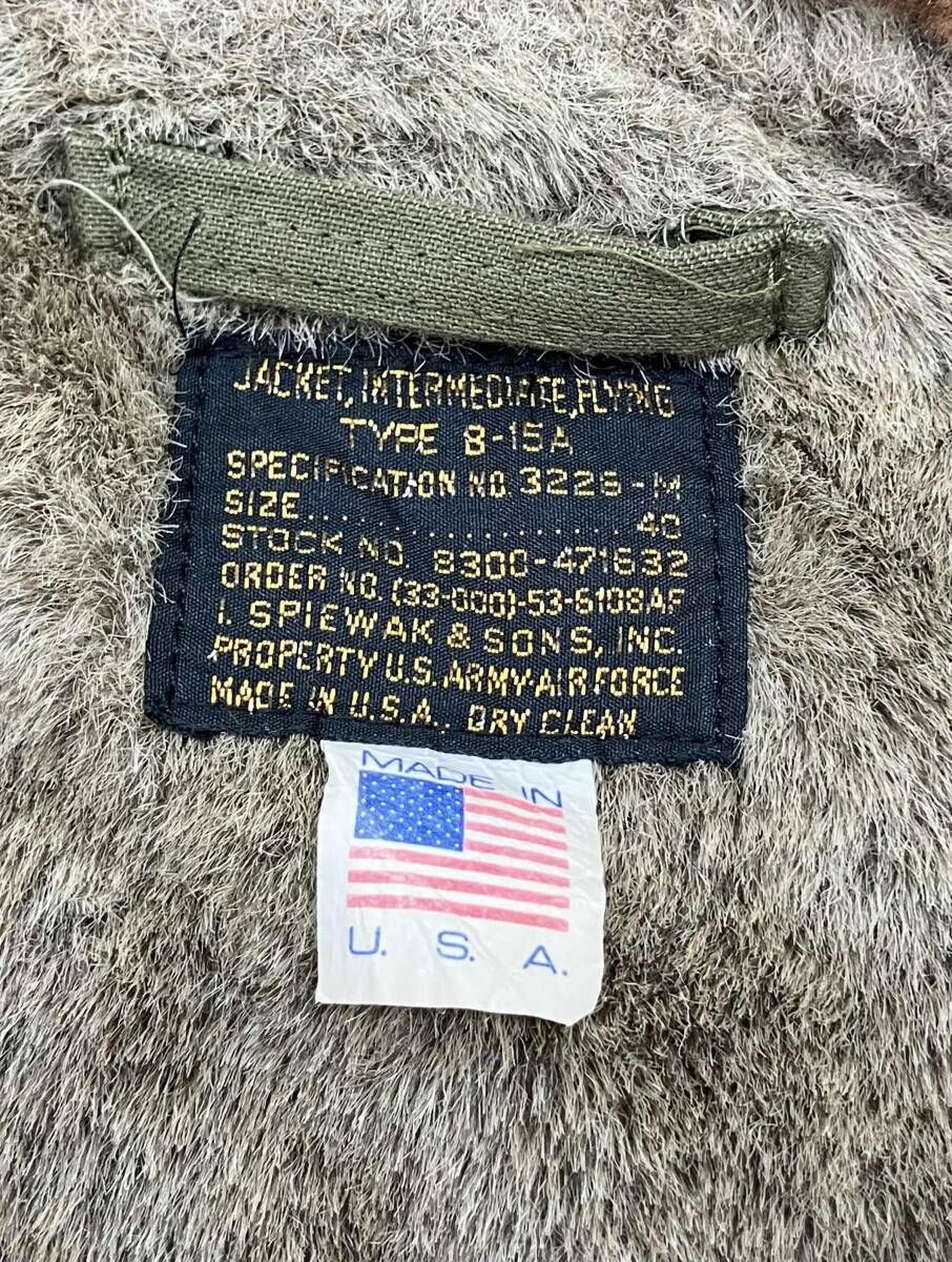 SPIEWAK スピワック フライトジャケット B-15A USA製 サイズ40 カーキ