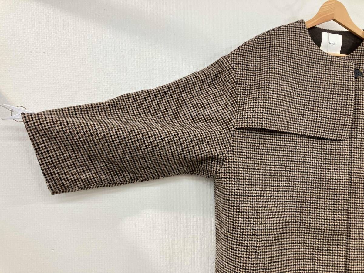 Eaphi エフィ NO COLLAR WOOL CHECK COAT ノーカラーウールチェック 
