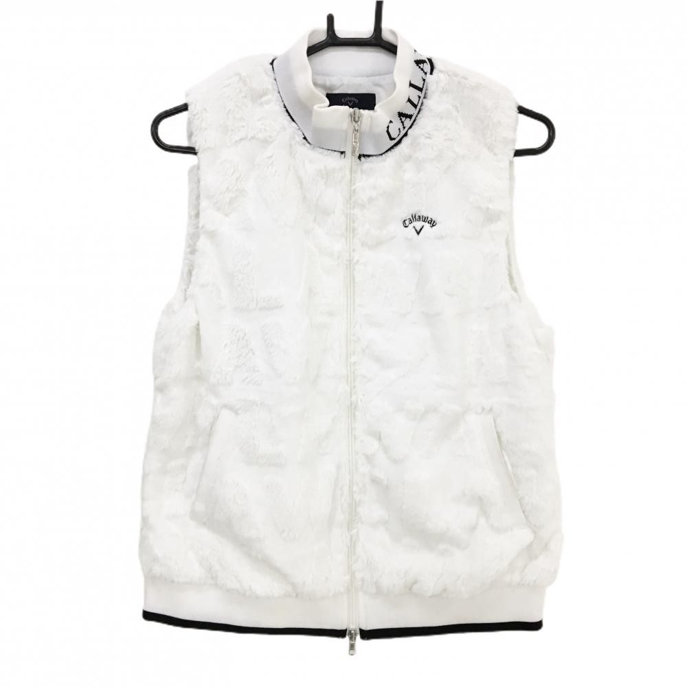 キャロウェイ ファーベスト 白 英字総柄織生地 ダブルジップ ロゴ黒