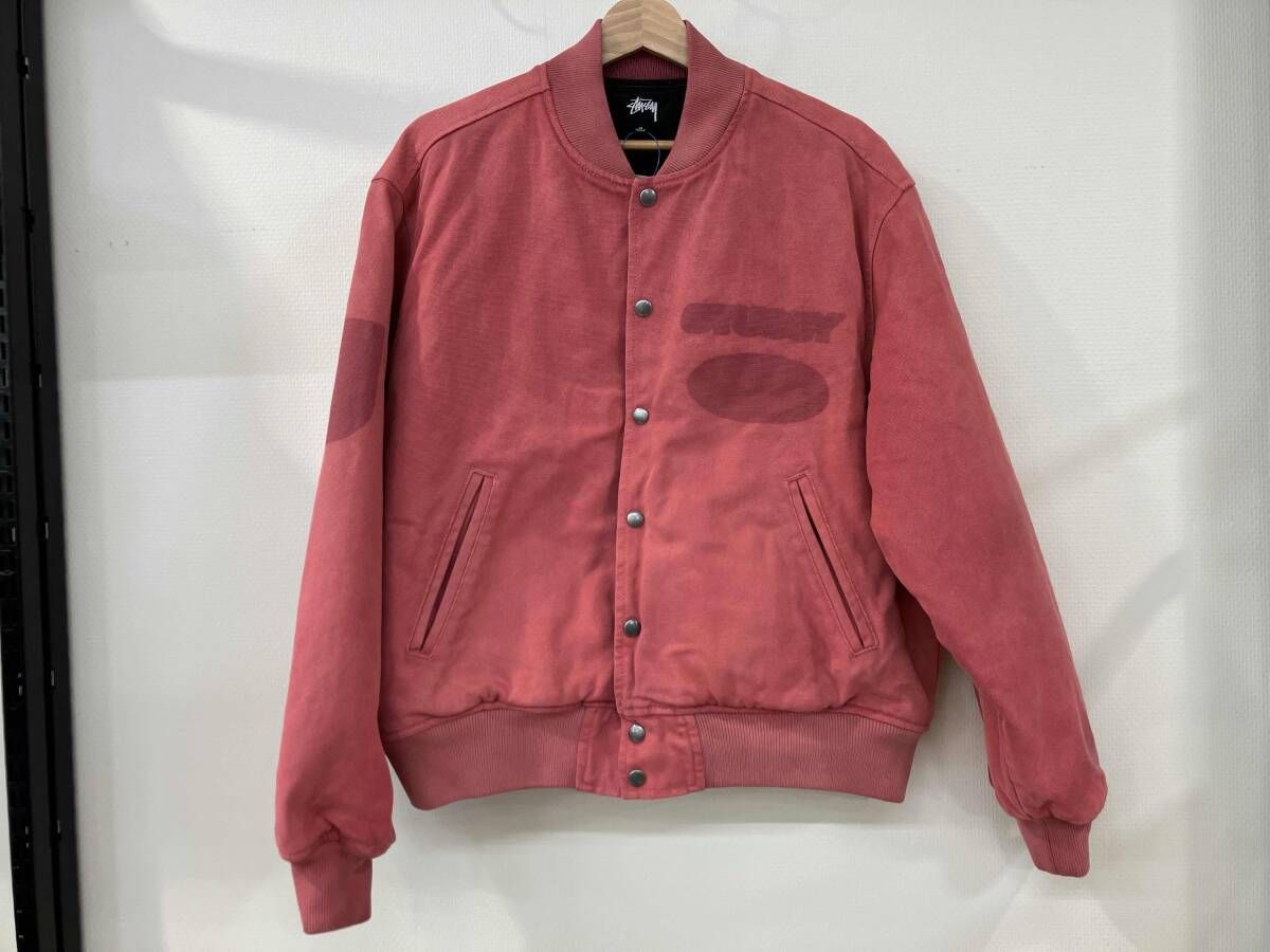 STUSSY ステューシー Ghost Logo Canvas Varsity Jacket バーシティジャケット スタジャン 24 sizeM ピンク コットン ポリエステル 中国製