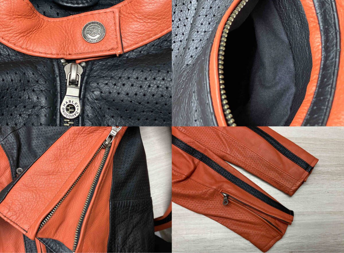  HARLEY ハーレーダビッドソン シングルライダースジャケット 98116-07 VW レザー×メッシュ 革ジャン ワッペン 刺繍 サイドジップ その他 レザージャケット ライダース