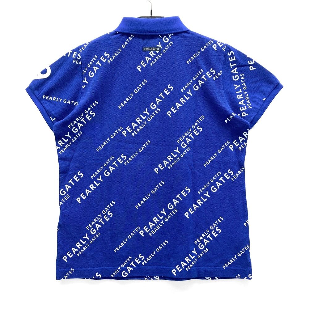 サイズ 2 PEARLY GATES パーリーゲイツ 半袖ポロシャツ ロゴ 総柄 ブルー系 ゴルフウェア レディース ストスト