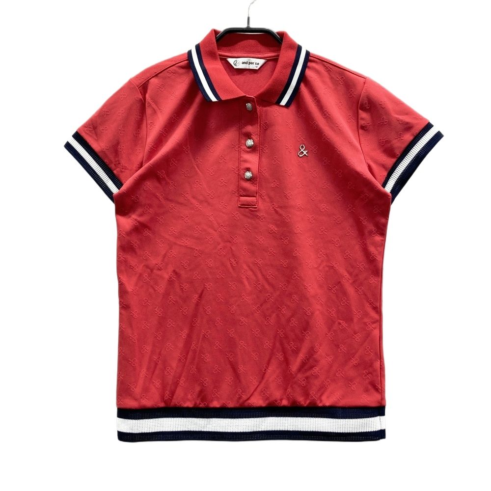 サイズ：M AND PER SE アンパスィ 半袖ポロシャツ ロゴ総柄 レッド系