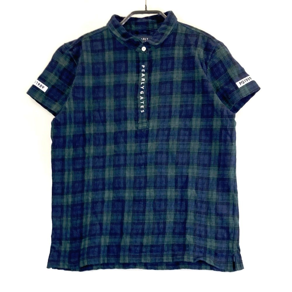 サイズ 2 PEARLY GATES パーリーゲイツ モデル 半袖ポロシャツ チェック柄 ネイビー系 ゴルフウェア レディース ストスト