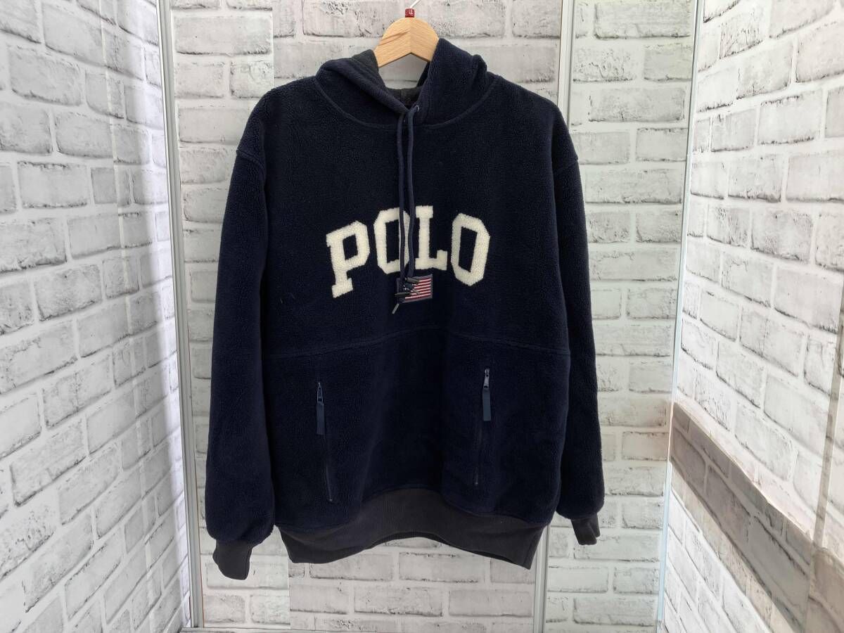 POLO SPORT RALPH LAUREN ボアパーカー Lサイズ ネイビー ロゴパーカー 古着 ポロスポーツ ラルフローレン
