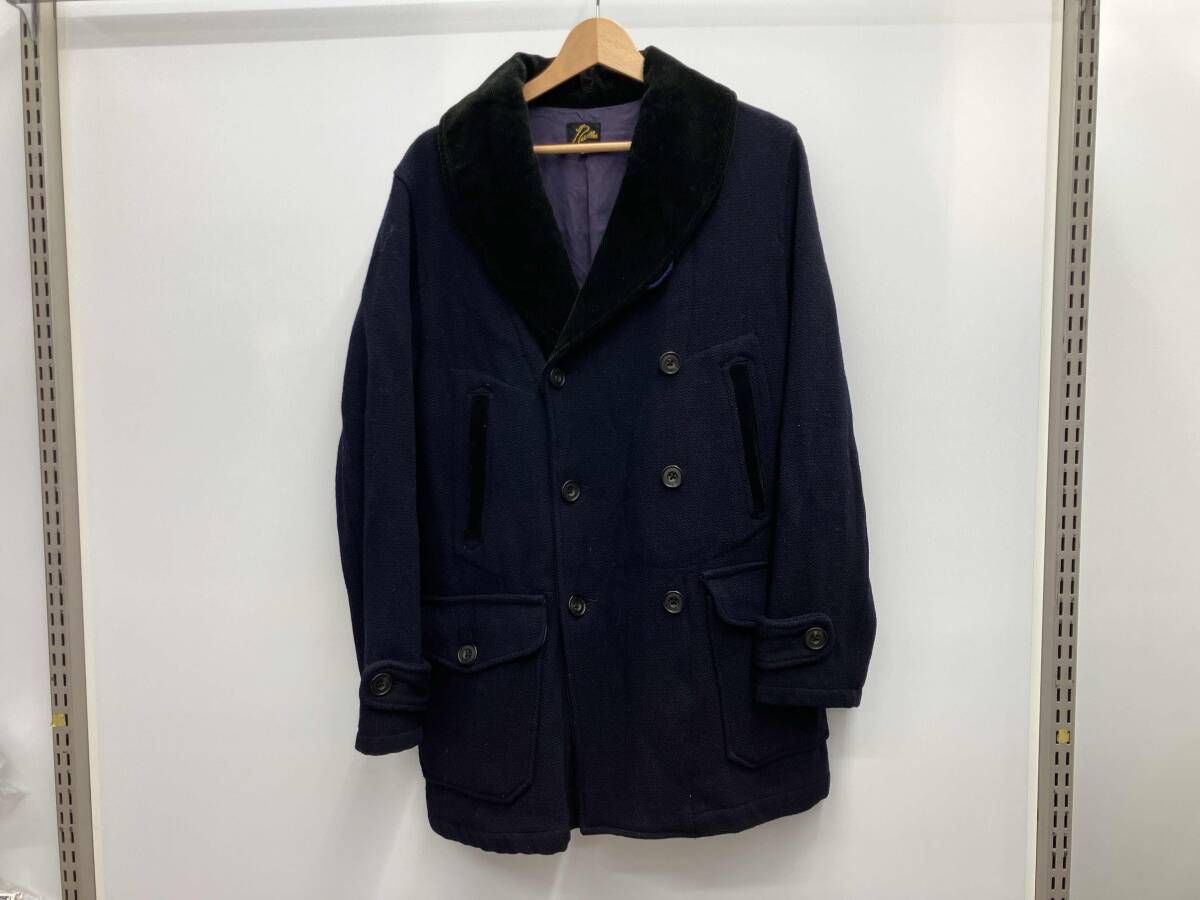 NEEDLES ニードルズ 襟コーデュロイ ウールダブルコート ピーコート ネイビー Mサイズ