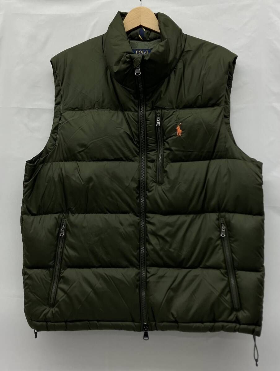 POLO RALPH LAUREN ポロラルフローレン ダウンベスト カーキ ブランドロゴ刺繍入り サイズL