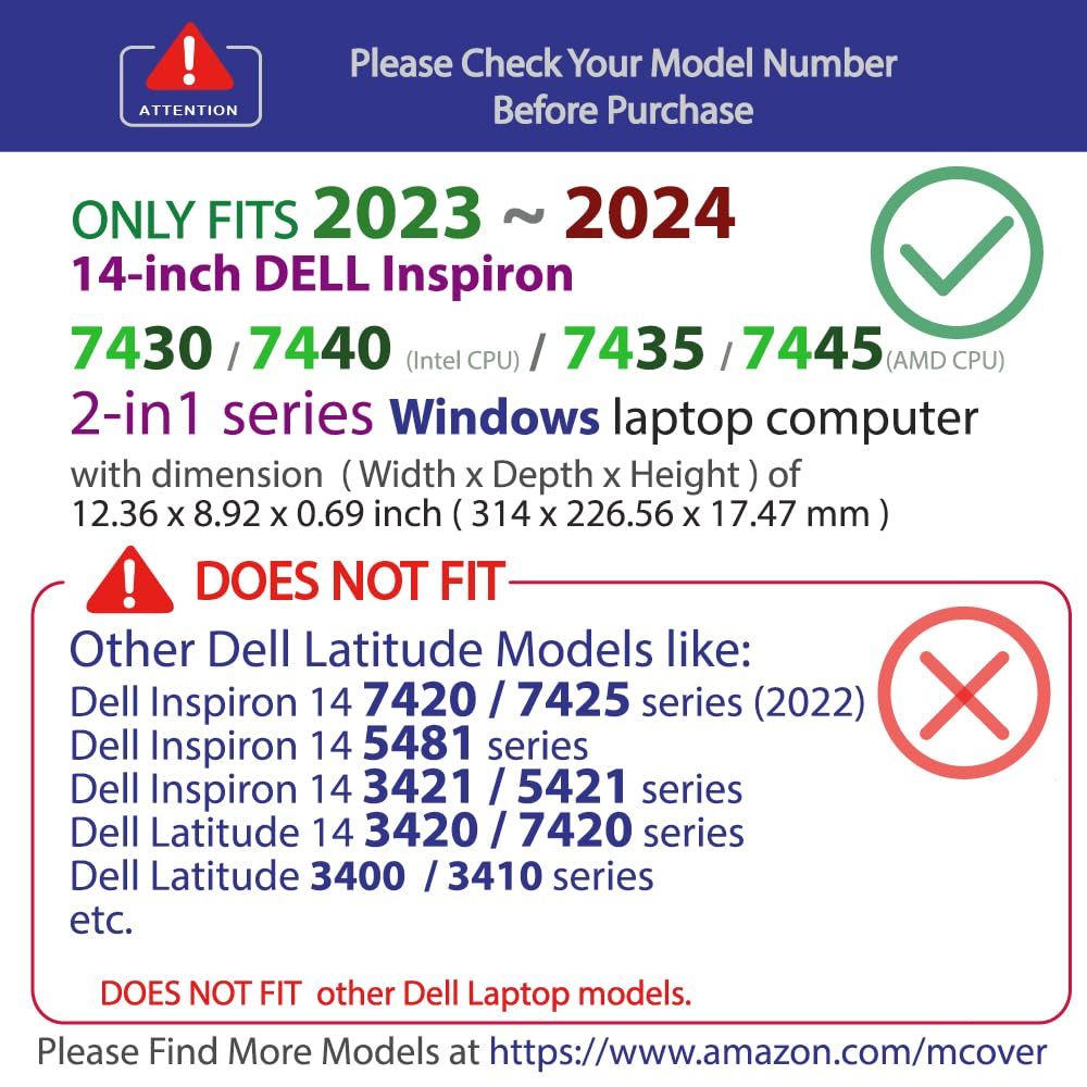 mCover ケース 2025 14インチ Dell Inspiron 7430 7435 7440 7445 2-in-1 Windowsノートブックコンピュータのみに対応 他のDellモデルには適合しません - レッド