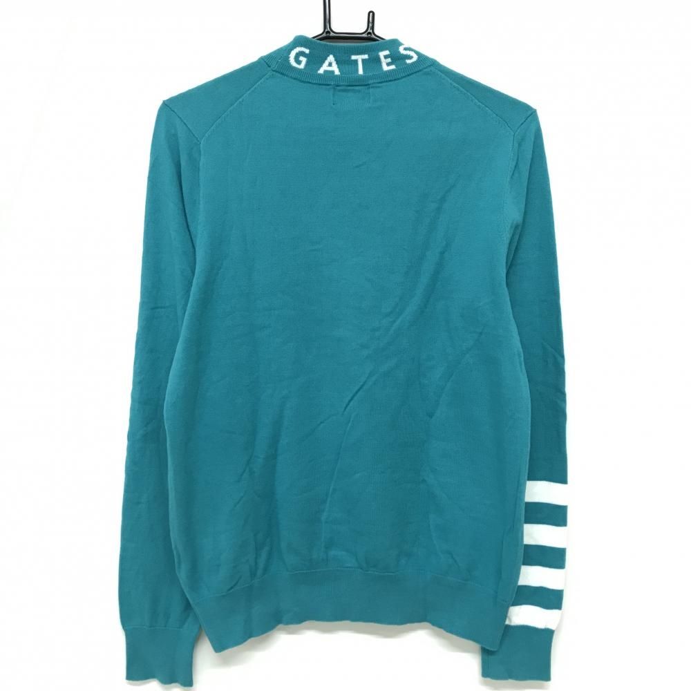 パーリーゲイツ ハイネックセーター ターコイズブルー×白 ネックロゴ