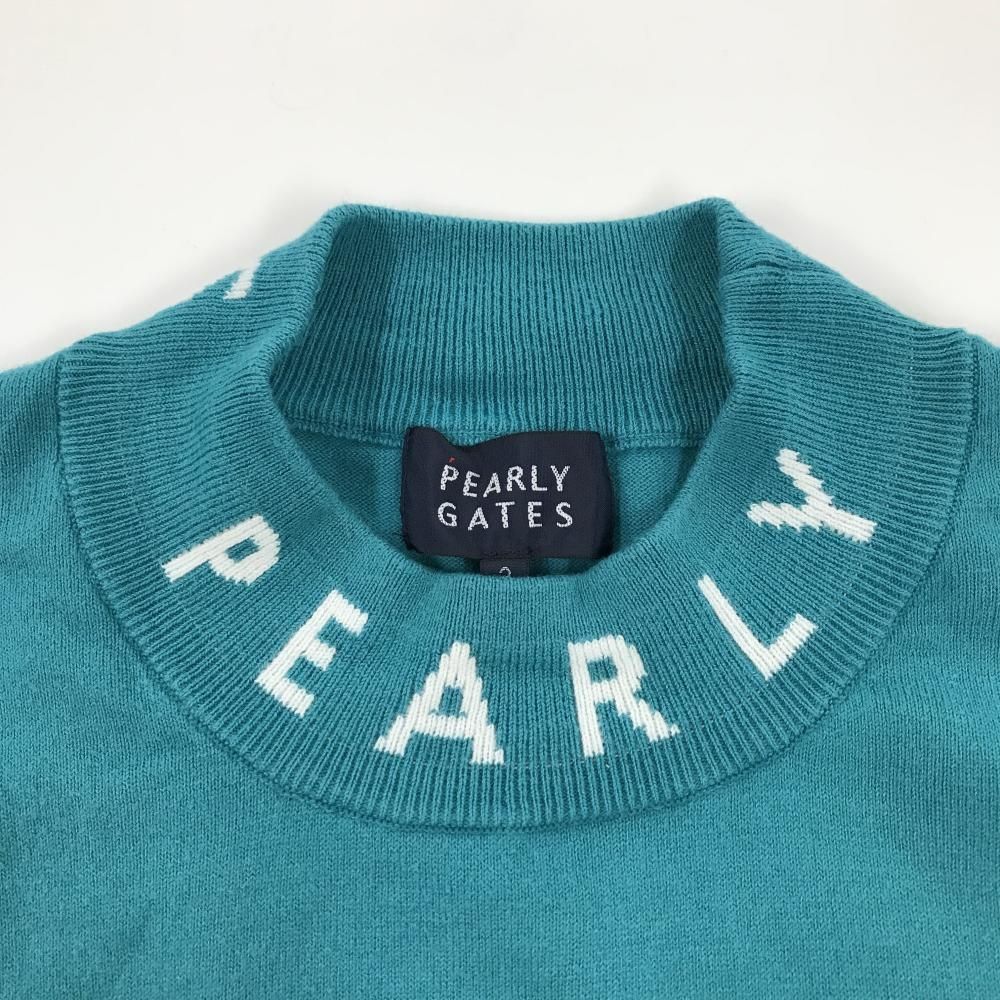 パーリーゲイツ ハイネックセーター ターコイズブルー×白 ネックロゴ