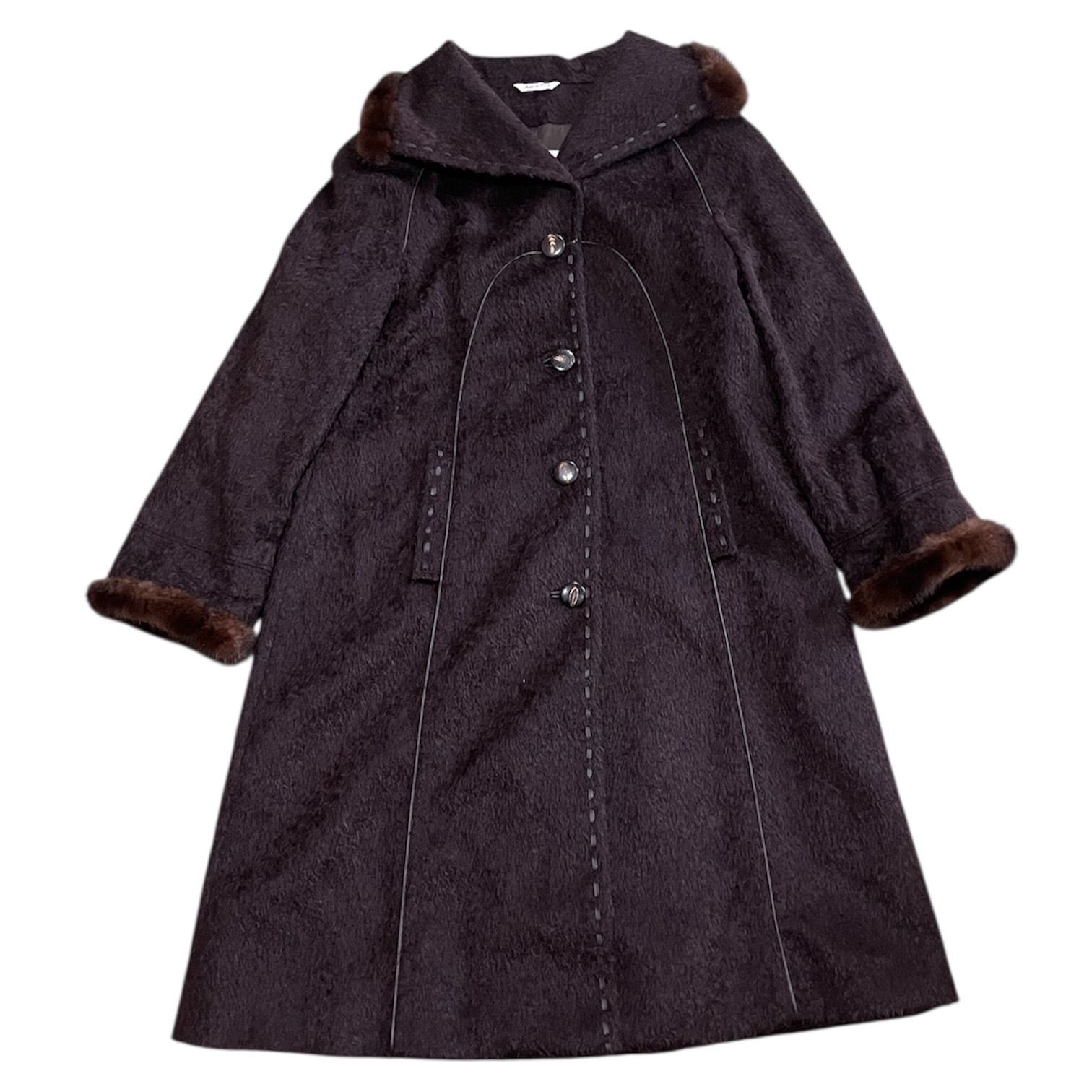 【美品】 AGNONA　アニオナ コート ダブル アルパカ ロング ボア　XL ZM1683 デルバ DELBA 毛皮 ロングコート アルパカ59% ラムウール41