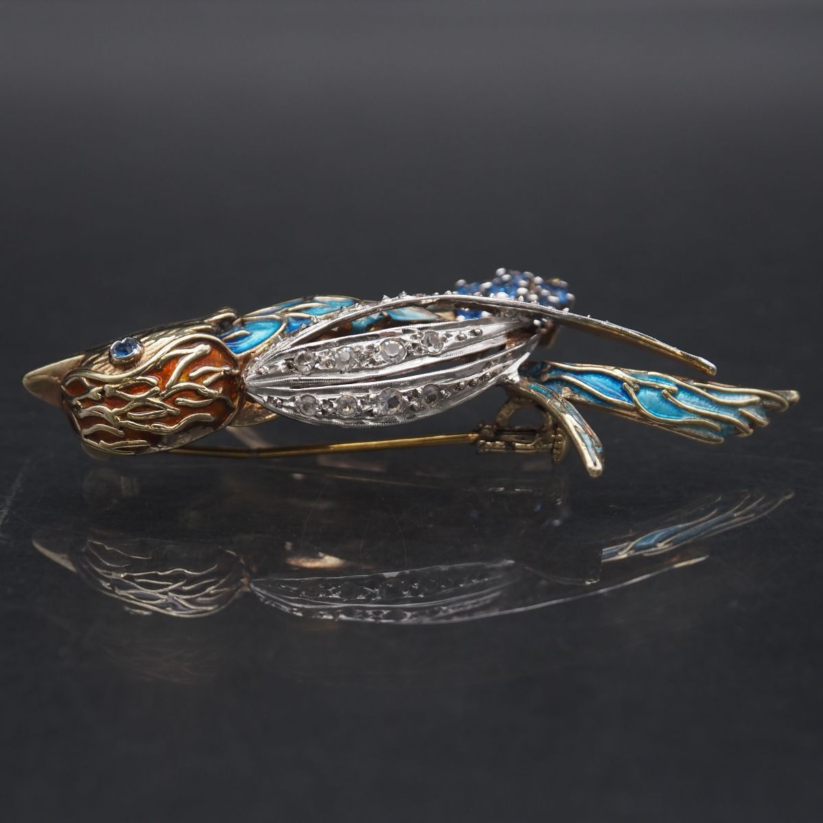  L 373 ブルーストーン ダイヤモンド風 ブローチ バード ブルーエナメル ゴールド デザイン ブローチ コサージュ アクセサリー