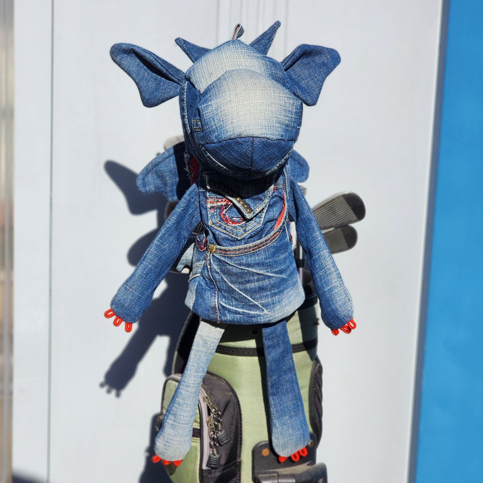 ゴルフヘッドカバー ドライバー用 ハンドメイド デニムリメイク ドラゴン 460 cc対応