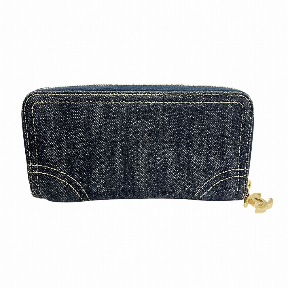 CHANEL シャネル スパークリングデニム ラウンドファスナー 長財布