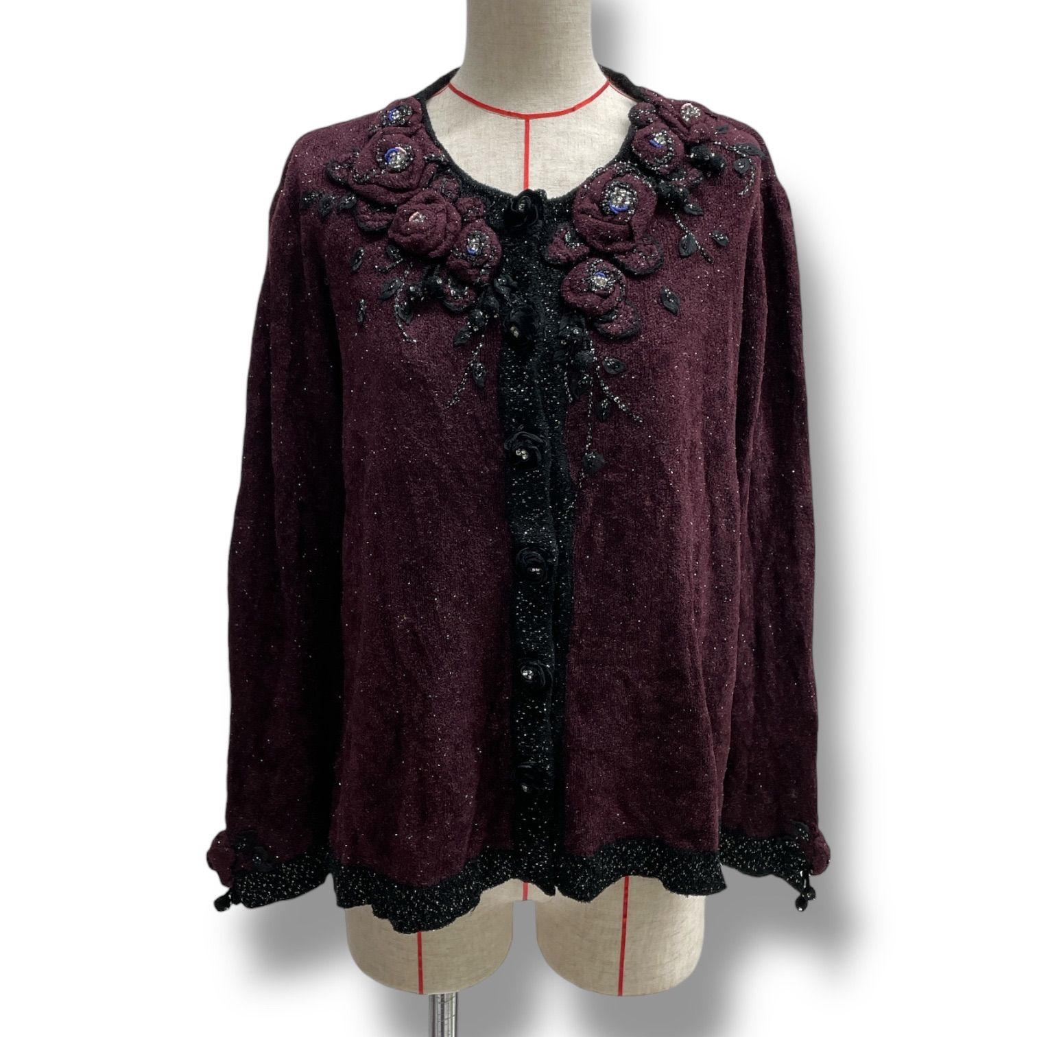 アトリエサガン フリルカーディガン ジャケット リボン刺繍　LL アトリエサガン フリルカーディガン ジャケット リボン刺繍 LL