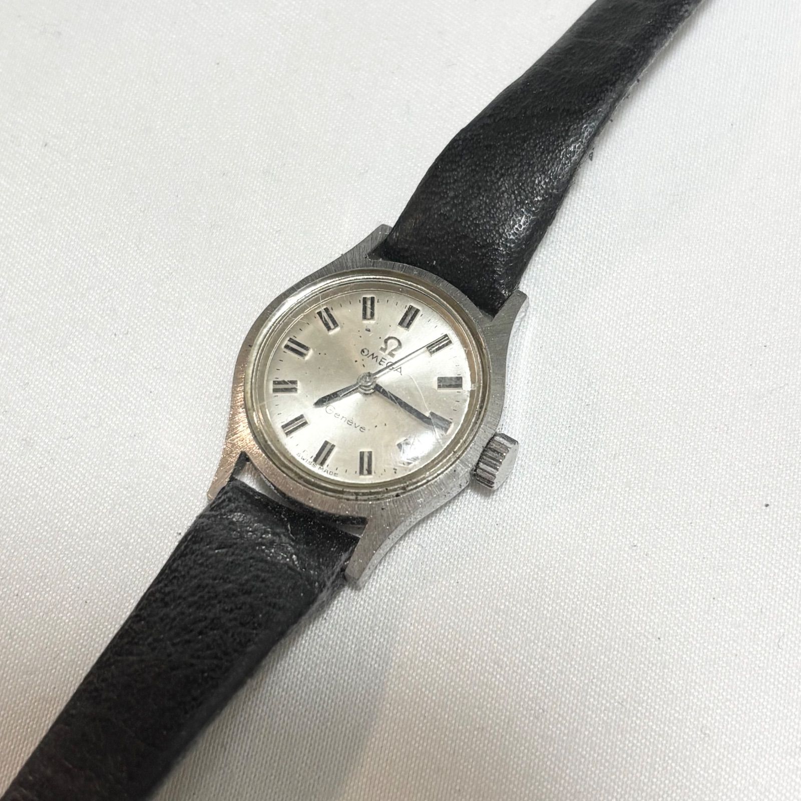 OMEGA オメガ Geneve ジュネーブ 手巻き腕時計 レディース シルバー×ブラック 動作品 稼働品 品