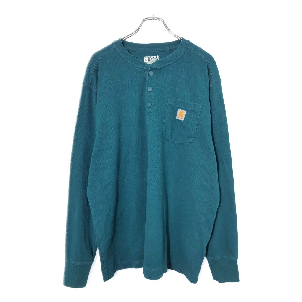 Carhartt カーハート ヘンリーネック 長袖サーマルＴシャツ ターコイズブルー(メンズ XL)中古 古着 V8388