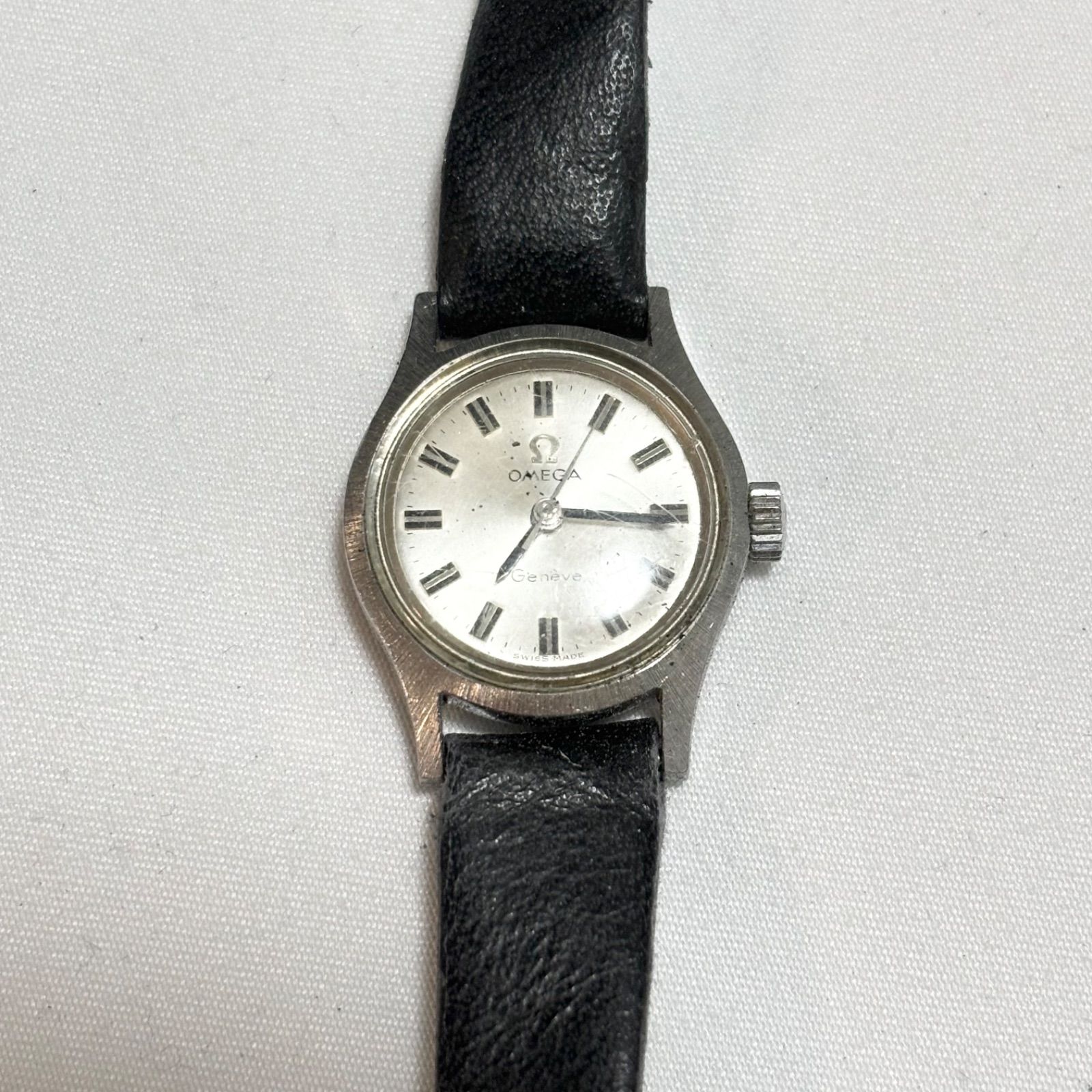 OMEGA オメガ Geneve ジュネーブ 手巻き腕時計 レディース シルバー×ブラック 動作品 稼働品 品