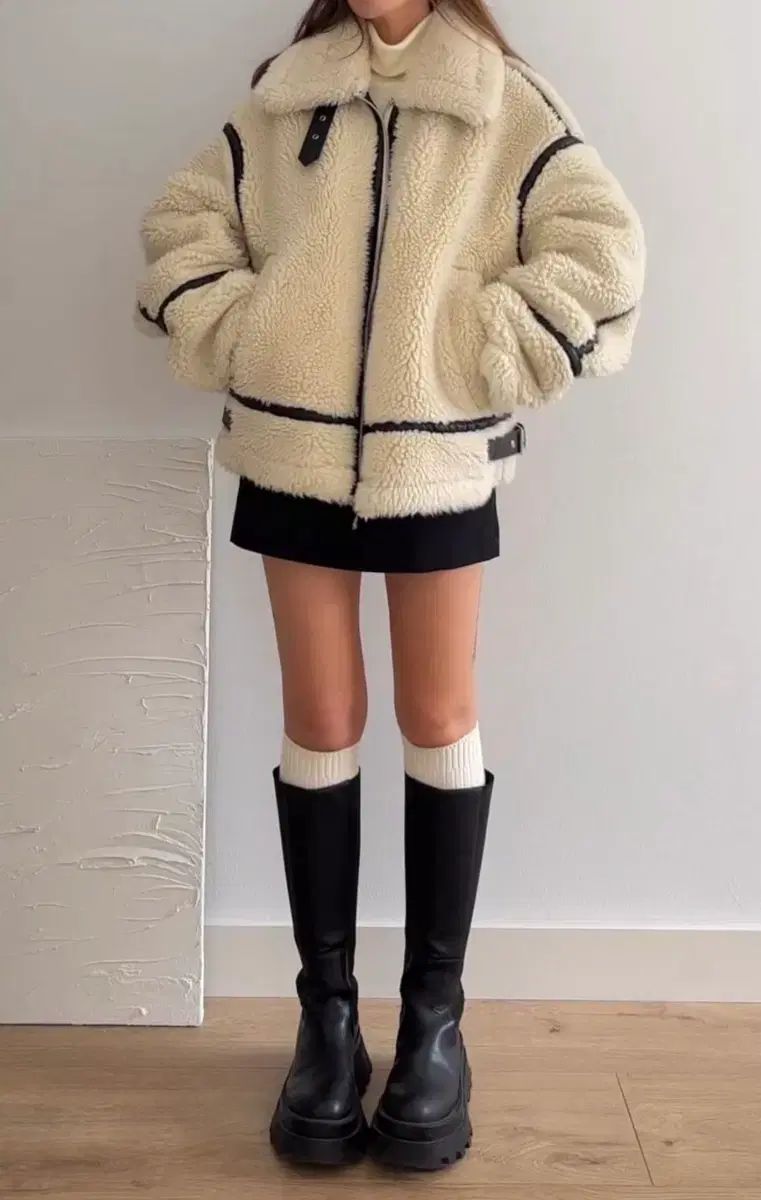 ZARA 安い レディース フェイクファー Shearling バイカー ムートン S