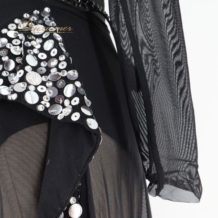 社交ダンス 衣装 ラテン ドレス ワンピース 黒 無地 レース デモ 競技